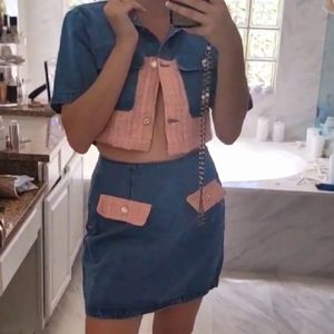 NEW 2 pieces denim set with pink accents